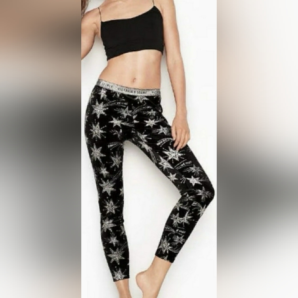 ♦️Victoria's Secret Velvet Leggings with Shimmering Silver Stars♦️